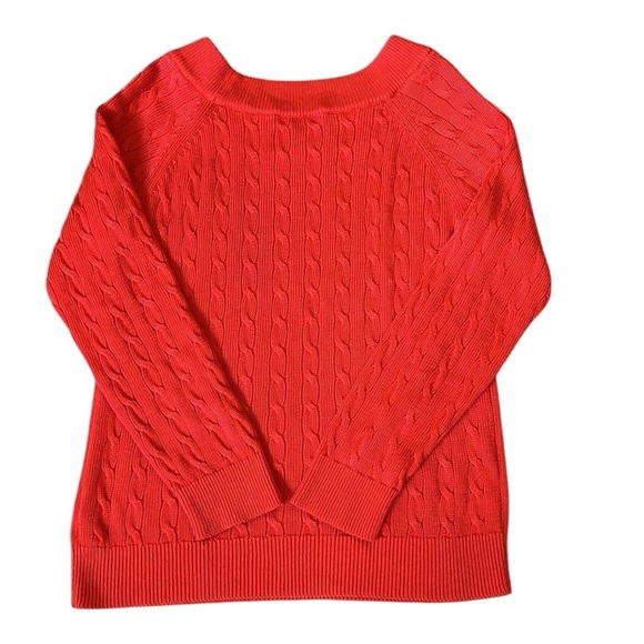 Lauren Ralph Lauren Wide Neck Cozy Red Cable Knit Sweater Silky Cotton Blend XL - Picture 13 of 14